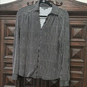 Adrianna Papell Black and White Striped Button Down Shirt